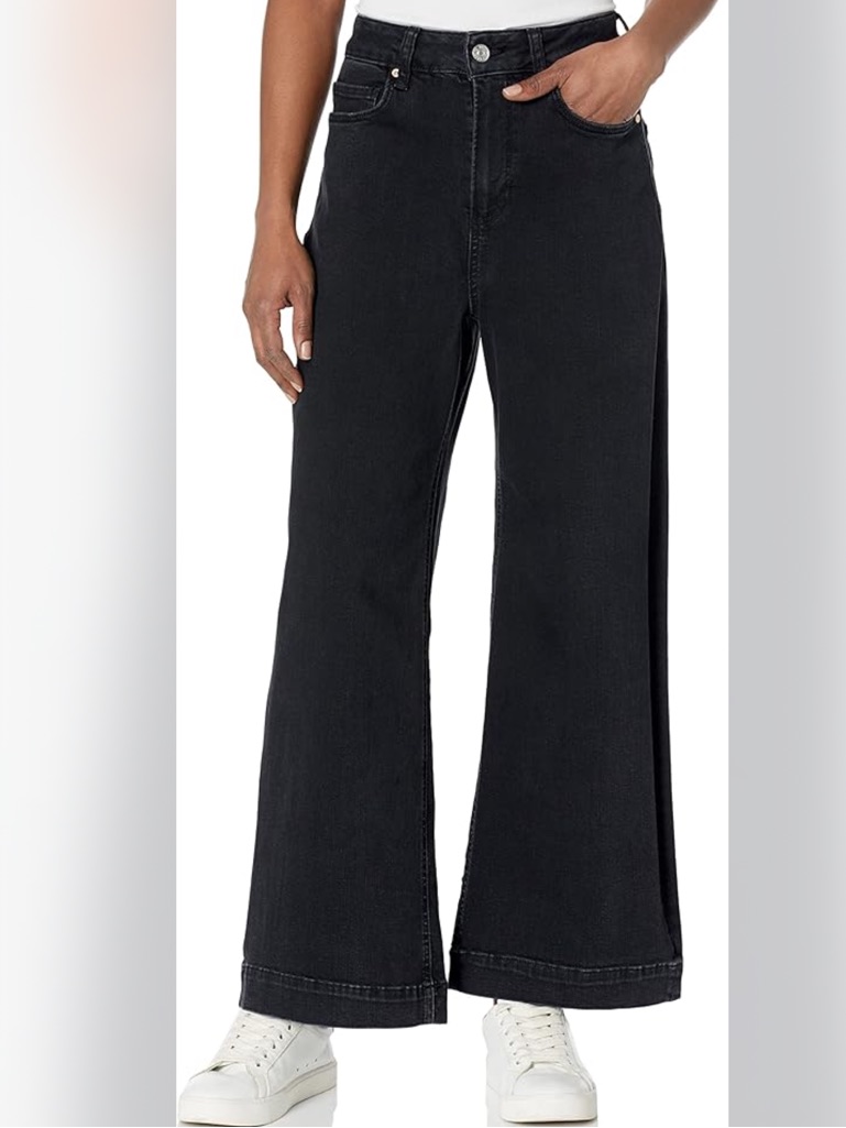 Paige Denim Spotlight Dark Obsidian High Waisted Cropped Wide Leg Jean Black 29